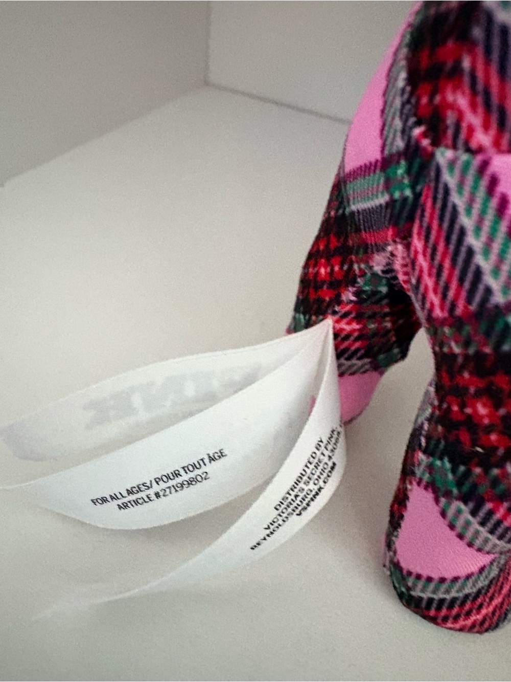 PINK Victoria's Secret Plaid Pink & Black Dog Plush with Red Scarf - Picture 6 of 6